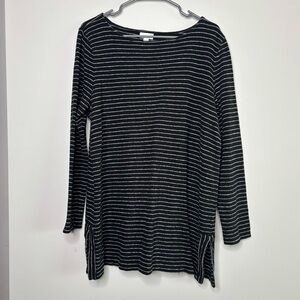 J. Jill Black Striped Long Sleeve Boat Neck Cotton Tunic Sweater Size XL